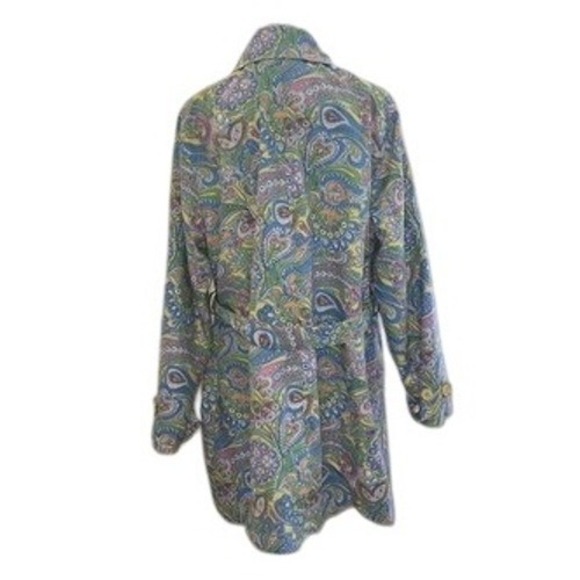 Izod Paisley Print Trench Coat Colorful Floral Patterned Jacket waterproof - Picture 2 of 12